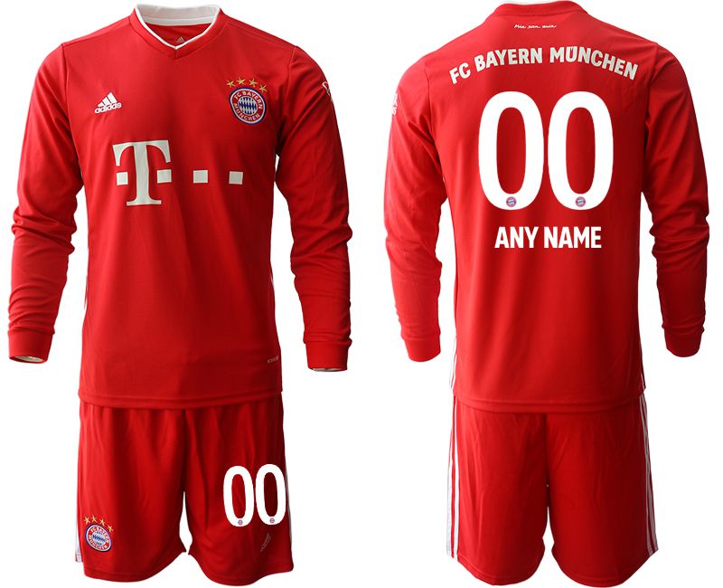 Men 2020-2021 club Bayern Munich home long sleeves customized red Soccer Jerseys->customized soccer jersey->Custom Jersey